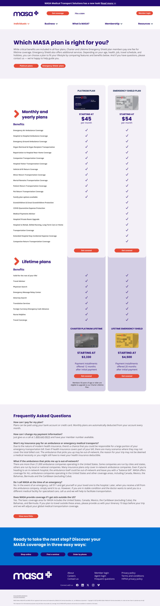 2023 MASA Compare Plans and Pricing